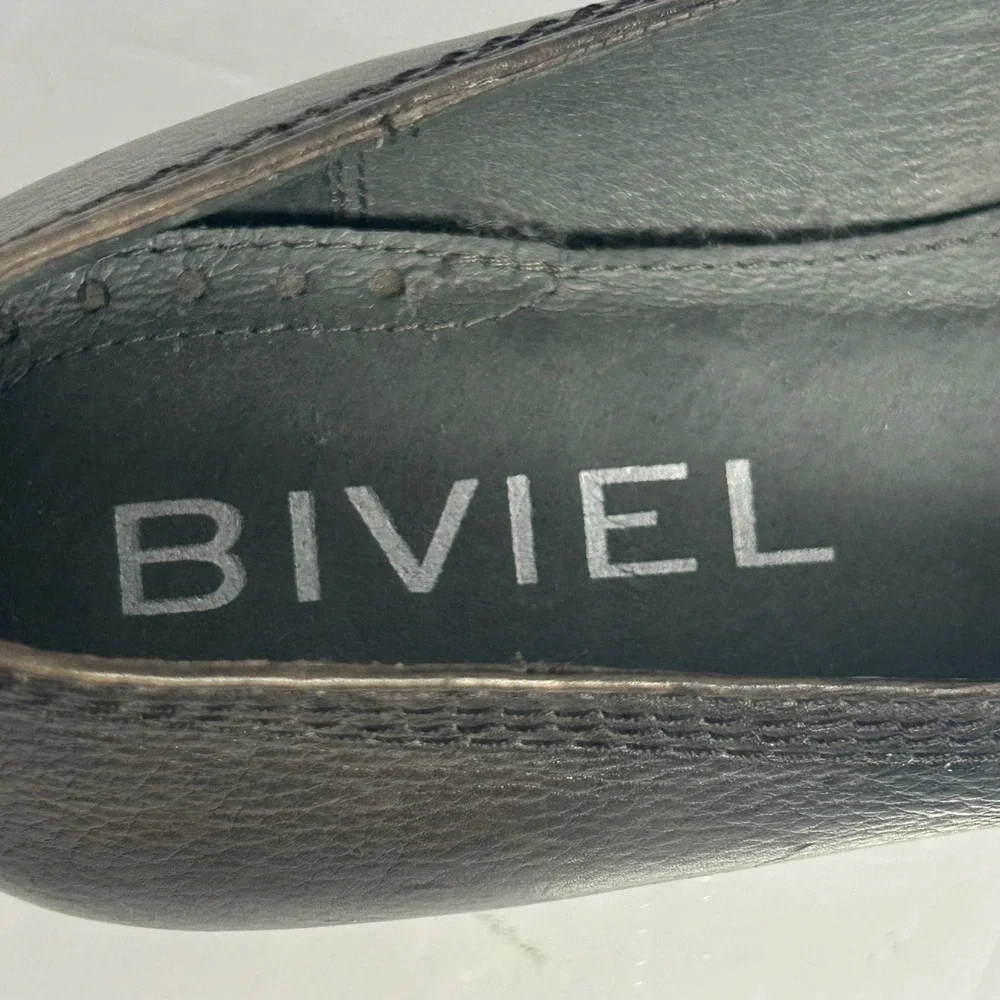 Biviel Dark Brown Leather Square Toe Mary Jane Buckle Flats Womens 39 EU